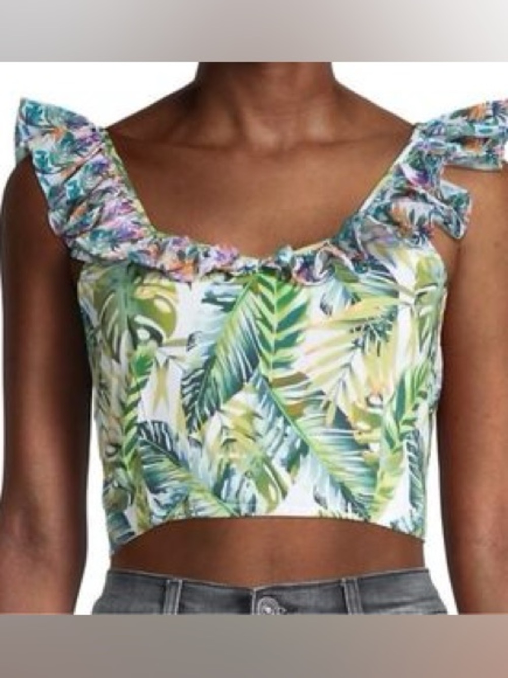 MOCHI The Art Of Embroidery Selena Tropical Ruffle Crop Top - Small